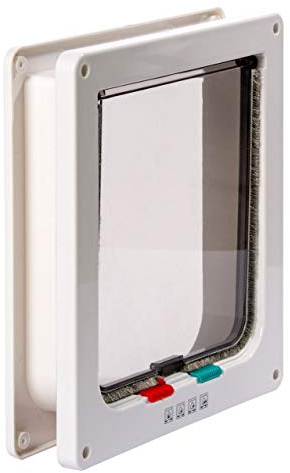 BUSDUGA Katzenklappe 4 Wege, Magnet-Verschluss, ideal auch für große Katzen, 23,5x25 mit Bürstendichtung (weiss)