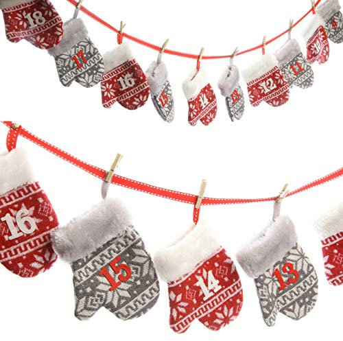 heimtexland ® Adventskalender Girlande Hängend Weihnachtsgirlande Deko Norweger Fäustlinge 250 cm Typ657