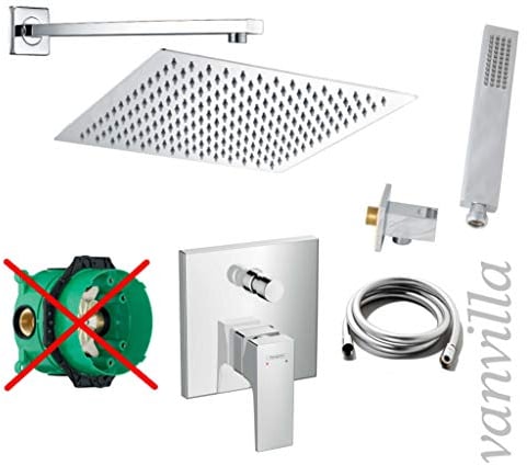 vanvilla Duschsystem mit Unterputz Duscharmatur von Hansgrohe Metropol Einhebelmischer und vanvilla Regendusche mit Armatur, Duschkopf eckig, Dusch-SET HG21-ob poliert