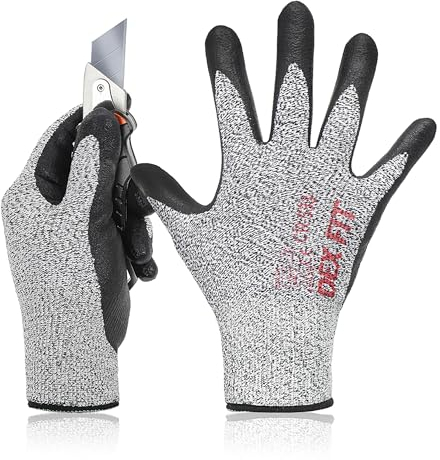DEX FIT Level 2 Schnittschutzhandschuhe CR533; Fester, Rutschfester Griff, Dünn und Leicht, Langlebig und mit Schaumstoff Beschichtet, Extrem Weich, 3D-Komfort-Passform, Waschbar; Grau S (7) 1 Paar