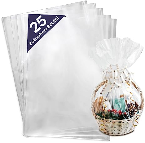 volila Große Cellophantüten für Geschenkkörbe 100cm x 70cm – (25 Stück) Durchsichtige Tüten Geschenkverpackung – Verpackungstüten für Geschenkverpackungen, Geschenkkörbe, Blumenarrangements