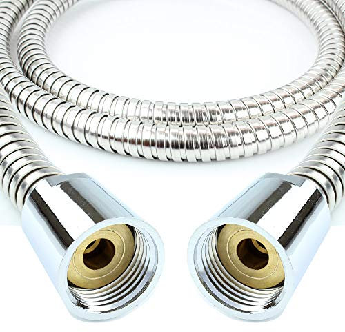 ECOSPA 1.00m (39) Stainless Steel Replacement Shower Hose Pipe Anti-Kink with ABS Conical Ends - incl 2 Washers in Chrome