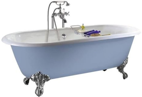 Casa Padrino Baignoire De Luxe en Fonte Bleu Clair/Blanc 154 cm - Baignoire sur Pied Courbe - Mobilier De Salle De Bain Baroque & Art Nouveau