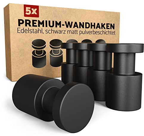 GARDELI® Handtuchhaken 5er Set – rostfreier Edelstahl, schwarz pulverbeschichtet – Kleiderhaken mit unsichtbarer Montage – massiv und im zeitlosen Design (Schwarz)