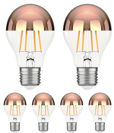 ledscom.de 6 ampoules LED E27, A60, blanc chaud (2600 K), 7,5 W, 839lm, miroir de tête (or rose)