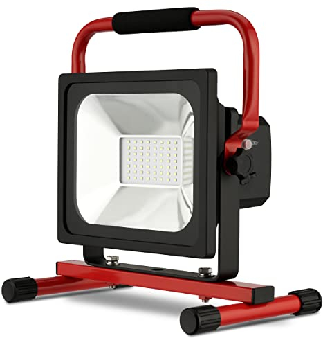 REV Akku-Strahler, LED Arbeitsleuchte mit Akku, 30W, 2100lm, IP54, rot