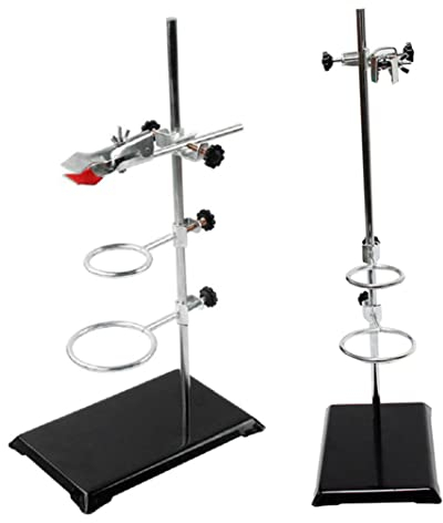 Obelunrp Chemistry Laboratory Stand 50cm with 2 Retort Rings Flask Clamp Rod, Stainless Steel & PE (Polyethylene) Material