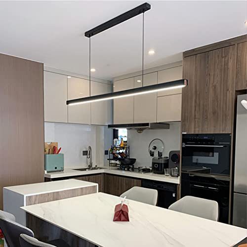 dimmbare LED Pendelleuchte schwarz Moderne Hängeleuchte mit Fernbedienung Pendellampe linear Design höhenverstellbar Kronleuchter Lampe für Esstisch Esszimmer Sekretariat Küche Leuchte (L150cm/60W) …