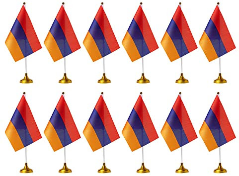 ZXvZYT Armenien-Flagge, armenische Schreibtischflagge, kleine Mini-armenische Tisch-, Büroflaggen mit Standfuß, Dekorationen (12 Stück)