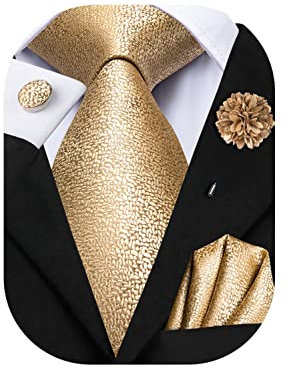 Hi-Tie Ensemble d'épingles à cravate classique en soie tissée pour homme - Boutons de manchette carrés - Rouge, rose, doré, bleu, Or profond., M