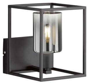 Fischer & Honsel | Wandleuchte, Iska | sandschwarz| Glas| rauchfarben zu klar| B: 16,00 cm, H: 20,00 cm| Ausl. Wand: 18,50 cm| 1x E14 max. 10,0 Watt| 30438
