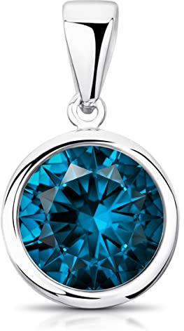 Materia Kristall Anhänger dunkelblau - 925 Silber Kettenanhänger rund klein KA-462-dunkelblau