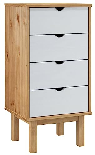 vidaXL Massivholz Schubladenschrank Beistellschrank mit Schubladen Schrank Klein Holzschrank Nachtschrank Nachtkommode OTTA Braun Weiß 45x39x90cm