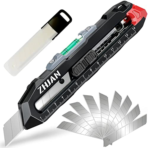 ZHJAN Cuttermesser mit 10 SK5 Klingen,Cuttermesser Profi mit Patentiertem Füllstandsmessgerät und Waage,Cutter Kann Zum Schneiden、Füllstandsmessung und Längenmessung Verwendet Werden