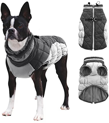 CITÉTOILE Winter Hundemantel mit Geschirr für Große Hunde Grau XXL | Wasserdicht Hundejacke mit Fleece Gefütterte, Warme Hunde Wintermantel mit Reflektierend für Kaltes Wetter