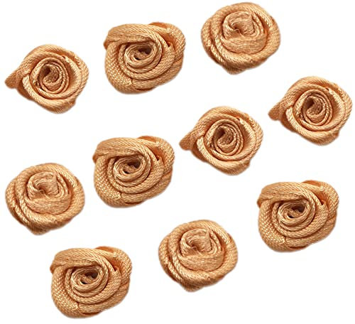 200 Stück Rosen 1.5cm kleine Kunstblumen Rosenköpfe Satinrosen Aufnäher Blumen Applikationen zum Basteln Patches Deko-Rosen Mini-Stoffrosen DIY Accessories Party Hause Hochzeit Dekoration,Kamel