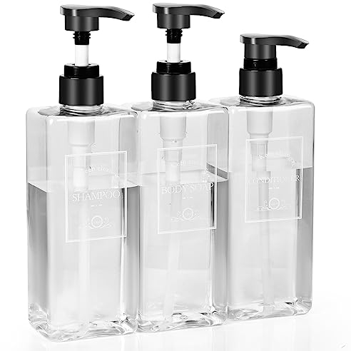 Glovios Seifenspender Wandbefestigung Ohne Bohren Schwarz Shampoo Flaschen zum Befüllen Duschgel Spender Shampoo Spender für Dusche Pumpflasche Nachfüllbarer Kunststoff für Badezimmer 3 Stück
