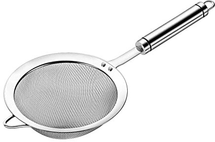 AOWOTO Coladores de malla fina de acero inoxidable 304 para cocina, colador-skimmer con asa, tamiz de metal para alimentos, arroz, aceite, fideos, frutas, verduras, colador de té