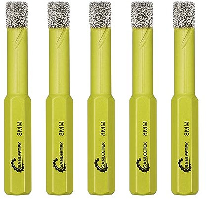 Foret Diamant Sec Set - 5 pièces 8mm Trépan Diamant avec Queue Hexagonale pour Céramique Porcelaine Granit Marbre Quartz Pierre Artificielle SANLEETEK