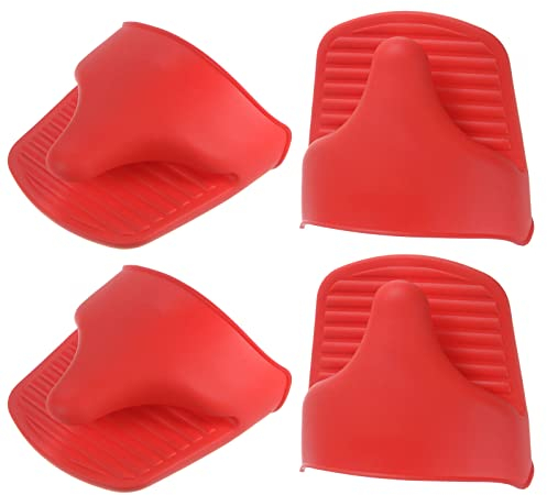 sourcing map 4pcs Silicone Oven Gloves, Heat Resistant Mini Pot Holder Silicone Oven Mitts Pinch Rubber Grip Mini Oven Mitts Pot Holders Finger Protector for Kitchen Cooking, Baking, Red