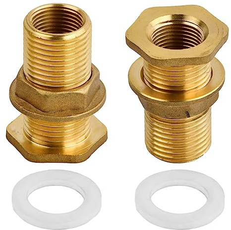 2 Messing Sechskant Reduzierstück, Gewindefitting Reduziernippel Durchführung, Innengewinde Aussengewinde Adapter, Tankdurchführung für Wassertanks (1/2 Zoll auf 3/8 Zoll)