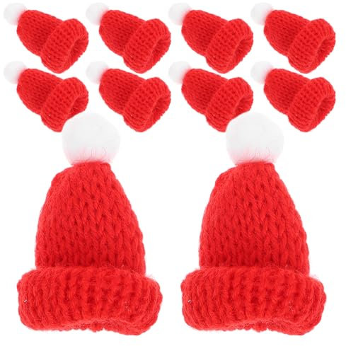 MAGICLULU 10pc Mini Christmas Knitting Hats Wine Bottle Hat Santa Claus Cap Knitted Finger Hat for Xmas DIY Craft Red