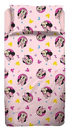 Minnie, Lenzuolo Letto Piazza E Mezza, Completo Letto, Lenzuolo Sopra, Lenzuolo Con Angoli, Federa, Rosa, Disney, 100% Cotone, Prodotto Ufficiale