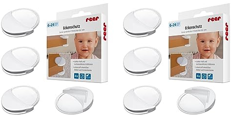 reer Ecken-Schutz fürs Baby 82010, starker Halt, geprüft kindersicher, 4 Stück, weiß/transparent (Packung mit 2)