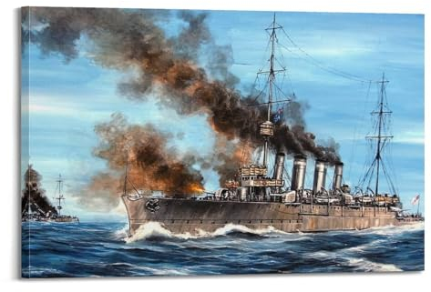 WARL WWI Vintage Battleship Poster 1914 HMAS Sydney Vs SMS Emden Dekorative Malerei Leinwand Kunst Bild 60 x 90 cm
