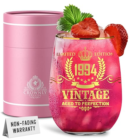 CROWNLY CRYSTAL® Geschenk 31. Geburtstag Frau Cocktailglas Ohne Stiel Personalisiert Geschenkideen Schwester