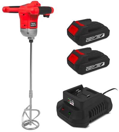 Bretia 20 - Miscelatore per malta e cemento Alfa Line, frusta M14x59 cm, 2 batterie 2a + caricabatterie