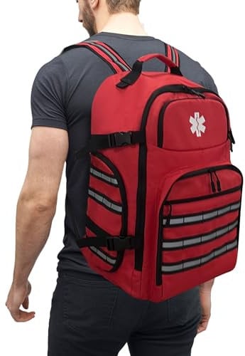 3DTengkit Zaino medico di emergenza professionale, zaino di primo soccorso vuoto, con striscia riflettente e fondo antiscivolo, per campeggio, escursionismo, viaggi (rosso, grande)