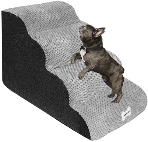VERTUPET Haustiertreppe Hundetreppe 50cm hoch 4 Stufen Katzentreppe Hundeleiter Hochdichtem Schwamm Treppe für Bett Sofa mit Plüschbezug Waschbar rutschfest Abnehmbarer Bezug Hunderampe