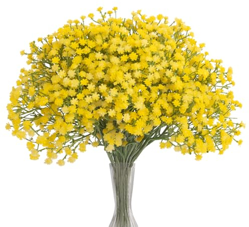 N&T NIETING Gypsophila Lot de 10 Fleurs artificielles gypsophile Bouquets de Fleurs artificielles pour Mariage, fête de mariée, décoration d'intérieur (Jaune)