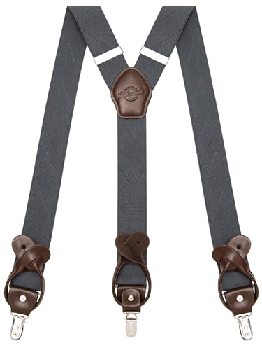 Kohentact Hosenträger Herren mit Clip- und Knopfbefestigung, inklusive 6 Knöpfe, 3,5 cm Breite Y-Form für Körpergrößen bis 200 cm Suspenders for Men 1 (Dunkelgrau)