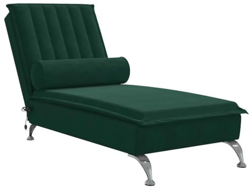 vidaXL Massage-Chaiselongue mit Nackenrolle Dunkelgrün Samt