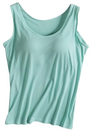 Tanktops für Damen, mit integriertem BH, Übergröße, ärmelloses Oberteil, Rundhalsausschnitt, lässig, Basic-T-Shirts, fließende Hemden, einfarbig, Sport, Yoga, Unterteil, T-Shirts, Bluse, 03# Grün,
