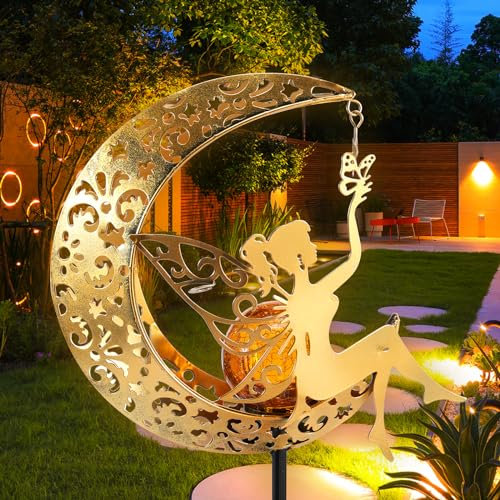 NIHUIFDPY Lampes solaires d'extérieur en verre craquelé - Étanches - Lampes LED vintage en métal - Décoration pour allée, cour, pelouse, terrasse, jardin