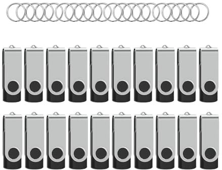 WOOOLKEN USB Stick 16GB 20 Stück High Speed USB 2.0 Speicherstick Swivel Datenspeicher Metall Memory Sticks Flash Drive (Schwarz)