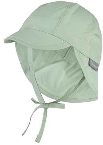Sterntaler Schirmmütze Nacken Basic - Unisex Baby- und Kinder Mütze mit Nackenschutz, Ohrenklappen und Bindeband - UV-Schutz 50+ Hut aus Popeline (Bio) - Sommer Kopfbedeckung - eisgrün, Größe 39