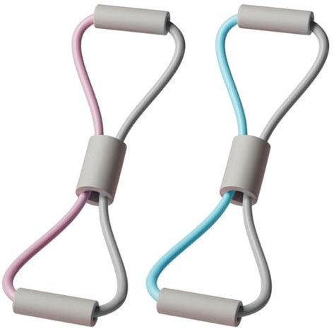 DBAILY Fitnessbänder, 2er Set Resistance Bands, Fitnessbänder Brust Expander und 8 Wort Brust Expander, Widerstandsbänder für Fitness, Stretching, Yoga, Pilates, Krafttraining(Rosa-Weiß+Blau-Weiß)