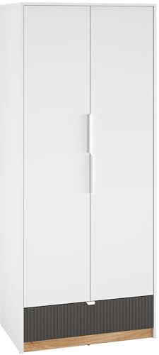 Marmex Torino 02 Zweitüriger Kleiderschrank mit Regal und Kleiderstange, Schrank mit Schublade 82x196x53 für Jugendzimmer, Wohnzimmer, Scharniere mit geräuschlosem Verschluss