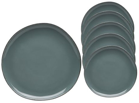 Van Well | URBAN Eßteller flach 27 cm grau 6er Set - Steinzeug modernes Geschirr, funktional & stylish