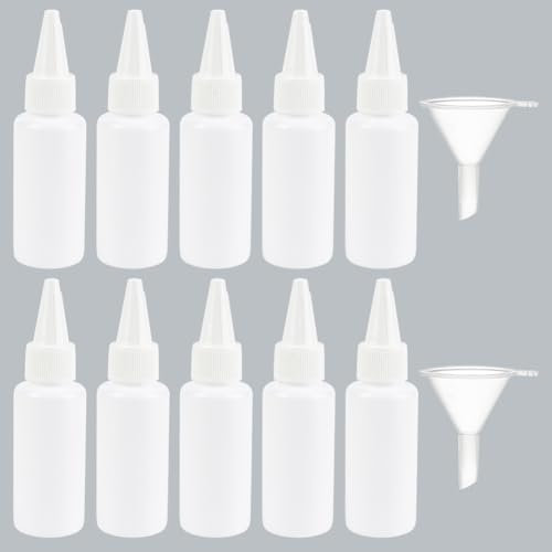 DELORIGIN 10pcs Applicator Bottle with a Funnel 30ml Plastic Squeeze Bottles Twist Top Applicator Bottle Dropper Empty Hair Coloring Bottles for Crafts Art Glue Kitchen Condiments