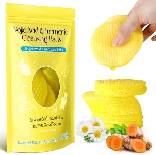 Turmeric Kojic Acid Cleansing Pads,Kurkuma-Kojic-Padsfür Stumpfe Haut, Peeling, Unclog Poren, Hilft Balance Haut Öl und Wasser 60 Stück