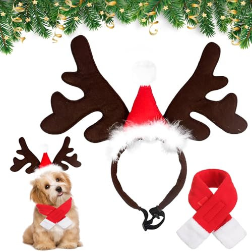 Axinyijia Weihnachten Haustier Stirnband Hundekostüm, Weihnachtsmütze Hund Geschenk Weihnachtsschal Katzen Weihnachtskostüm Hunde Elch Haarreif