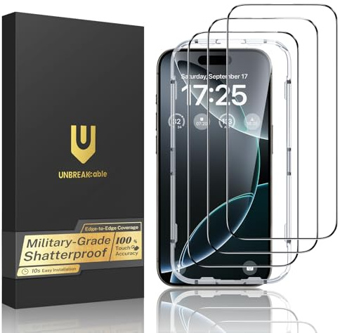 UNBREAKcable Panzer Schutz Glas für iPhone 16 Pro Max, 3 Stück Härtegrad 9H Bruchsicheres Schutzfolie [99,99% HD-Klarheit, Einfache Montage, Hüllenfreundlich, Blasenfrei] für Apple 16 ProMax 6,9 Zoll