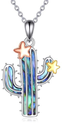 DAYLINLOVE Kaktus Halskette 925 Sterling Silber Abalone Muscheln Kaktus Halskette Kaktus Schmuck Geschenk für Frauen Mädchen Kaktus Liebhaber