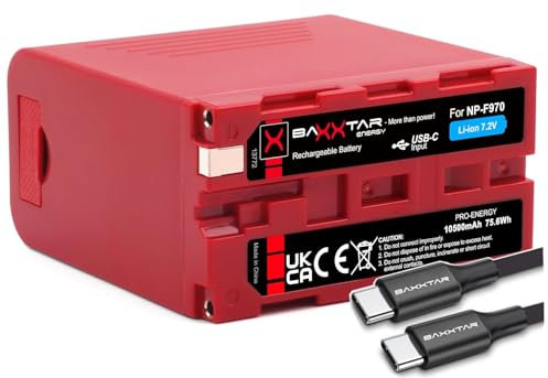 Baxxtar PRO NP-F970 Akku (10500 mAh, 10A) mit direkt PD USB-C 20W Eingang/Ausgang und USB-A 2A Ausgang Für NP-F990 NP-F980 NP-F960 NP-F950 NP-F750