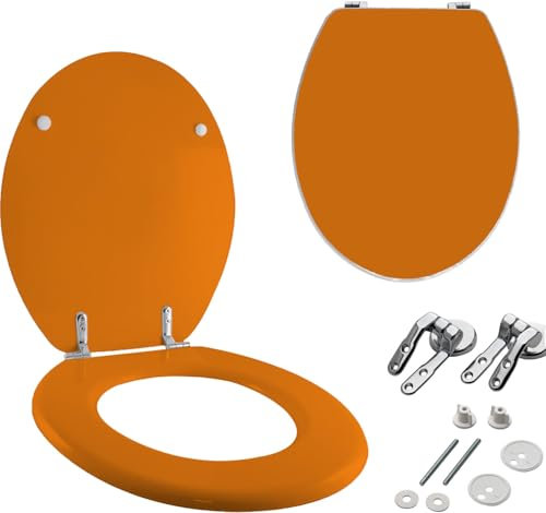 Zm Market Tavoletta wc universale in Legno, Copriwater rettangolare Arancione, Ideale per wc standard, Montaggio facile 8405888